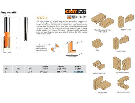 CMT FREZ PROSTY KRÓTKI HM D= 5 I=12 L=50,8 S=8 - 2