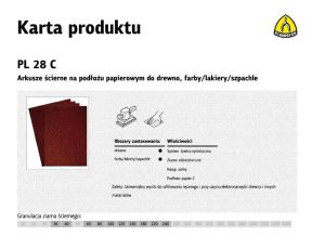 KLINGSPOR ARKUSZE ŚCIERNE NA PODŁOŻU PAPIEROWYM 230mm x 280mm PL28C gr. 80 /50szt.