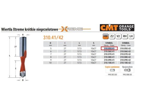 CMT WIERTŁO NP HW D=5 I=27 L=57,5 S=10x27 KRÓTKIE, NIEPRZELOTOWE, XTREME.