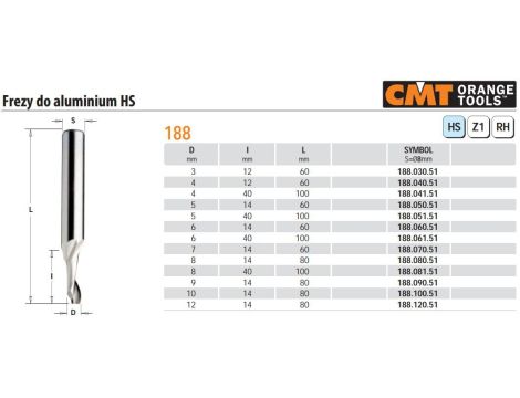 CMT FREZ SPIRALNY DO ALUMINIUM HM D=5 I=40 L=100 S=8%%% - 2
