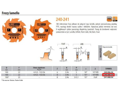 CMT FREZ PIŁKOWY - LAMELLO  D=100 K=3,96 Z=8 F=22 DO LAMELOWNIC