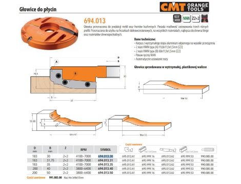 CMT GŁOWICA DO PŁYCIN D=183 I=25,5 F=30 RPM=4100-7000 - 2