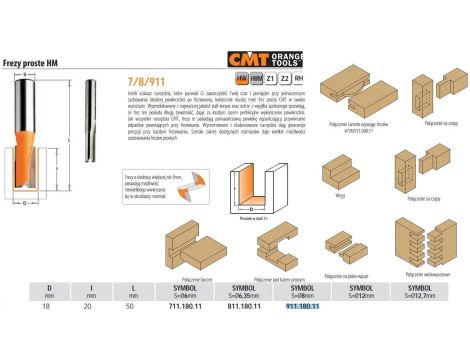 CMT FREZ PROSTY KRÓTKI HM D=18 I=20 L=50 S=8 - 2