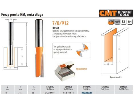 CMT FREZ PROSTY DŁUGI HM D=15 I=31,7 L=60 S=8 - 2
