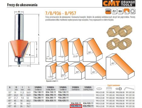 CMT FREZY DO UKOSOWANIA Z ŁOŻYSKIEM HM A=45 D=65 I=26 S=12%%% - 2