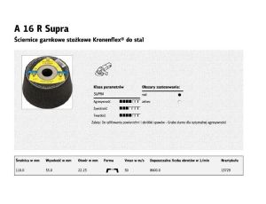 KLINGSPOR ŚCIERNICA GARNKOWA STOŻKOWA A16R_SUPRA 110mm x 55mm x 22mm