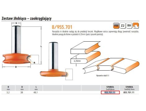 CMT FREZ ŻŁOBIĄCO-ZAOKRĄGLAJĄCY HM D=38 R=3,2 S=12