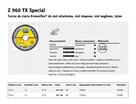 KLINGSPOR TARCZA DO CIĘCIA METALU 125mm x 1,0mm x 22,2mm Z960 TX SPECIAL - 2