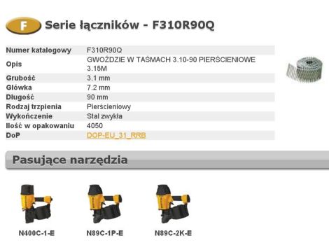 BOSTITCH GWOŹDZIE F 3,10 x 90mm RING 4050szt. F310R90Q