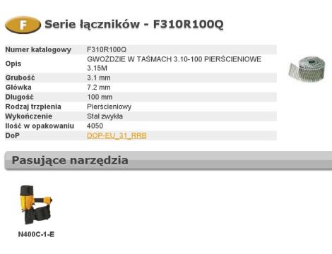 BOSTITCH GWOŹDZIE F 3,10 x 100mm RING 4050szt. F310R100Q