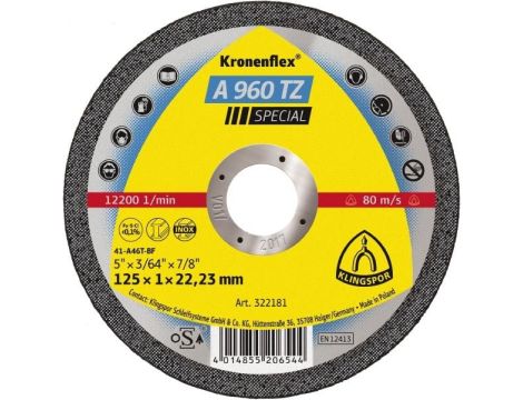 KLINGSPOR TARCZA DO CIĘCIA METALU 125mm x 1,0mm x 22,2mm A960 TZ Special - 2