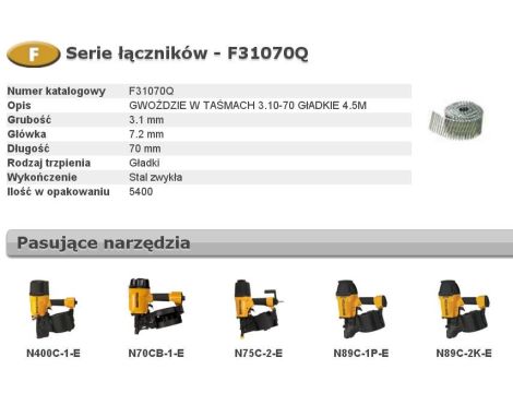 BOSTITCH GWOŹDZIE F 3,10 x 70mm 5400szt. F31070Q