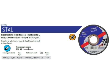 INCOFLEX TARCZA DO METALU 180 x 3,2 x 22,2mm