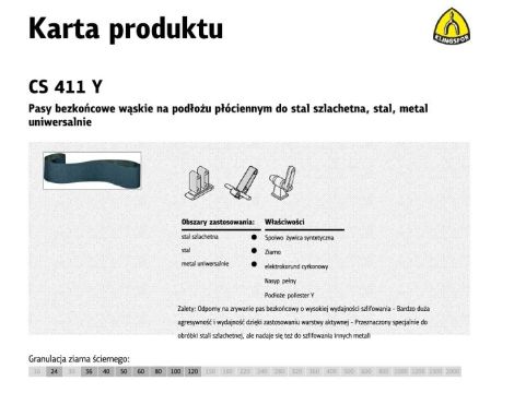 KLINGSPOR PASY BEZKOŃCOWE DO ELEKTRONARZĘDZI CS411Y 9mm x 533mm gr. 80 /25szt. STAL SZLACHETNA