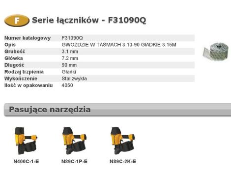 BOSTITCH GWOŹDZIE F 3,10 x 90mm 4050szt. F31090Q