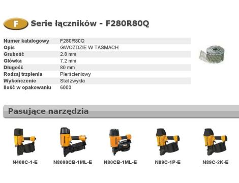 BOSTITCH GWOŹDZIE F 2,80 x 80mm RING 6000szt. F280R80Q