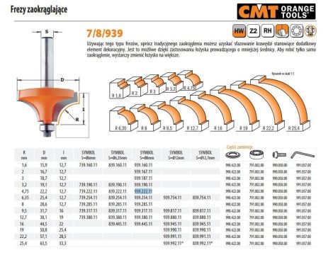 CMT FREZ ZAOKRĄGLAJĄCY HM R= 4,75 D=22,2 I=12,7 S=8