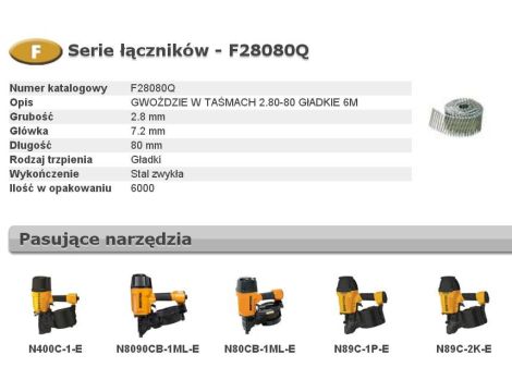 BOSTITCH GWOŹDZIE F 2,80 x 80mm 6000szt. F28080Q