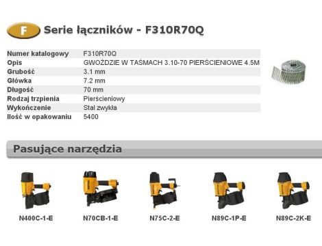 BOSTITCH GWOŹDZIE F 3,10 x 70mm RING 5400szt. F310R70Q