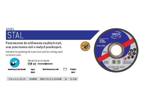 INCOFLEX TARCZA DO METALU 125 x 3,2 x 22,2mm