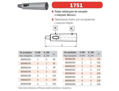 BISON-BIAL TULEJA REDUKCYJNA ZE STOŻKIEM MORSE`A z MS3 na MS1, TYP 1751