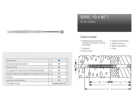 FISCHER KOŁEK ROZPOROWY SXRL 10 x 80 T40 50szt