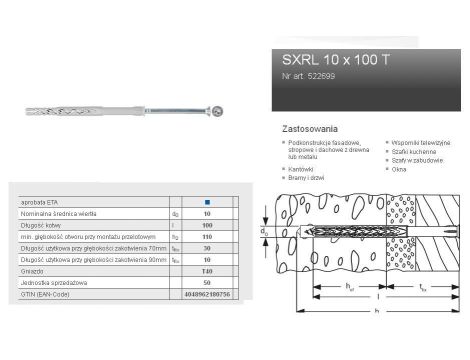 FISCHER KOŁEK ROZPOROWY SXRL 10 x 100 T40 50szt - 2