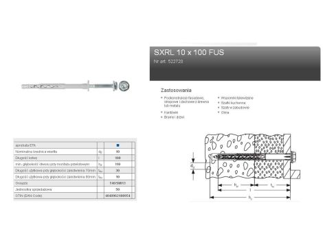 FISCHER KOŁEK ROZPOROWY SXRL 10 x 100 FUS T40/SW13  50szt.