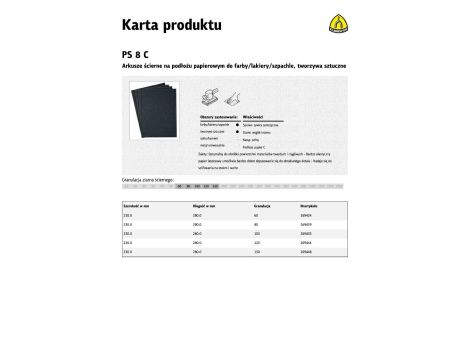 KLINGSPOR ARKUSZE ŚCIERNE NA PODŁOŻU PAPIEROWYM 230mm x 280mm PS8C NA MOKRO gr. 100 /50szt.