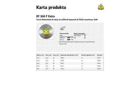 KLINGSPOR TARCZA DIAMENTOWA PEŁNA 230mm x1,9mm x 22,2mm DT300F, CERAMIKA - 2