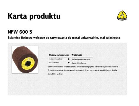 KLINGSPOR ŚCIERNICA WALCOWA DO SATYNOWANIA NFW600 100mm x 100mm x 19mm MEDIUM