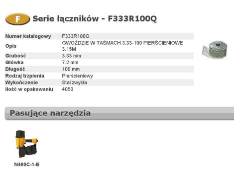 BOSTITCH GWOŹDZIE F 3,33 x 100mm RING 4050szt. F333R100Q