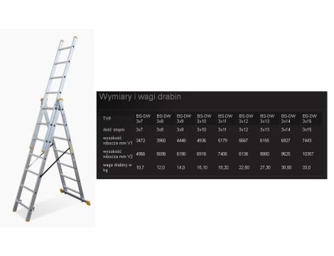BAYERSYSTEM DRABINA ALUMINIOWA 3x11 STOPNI