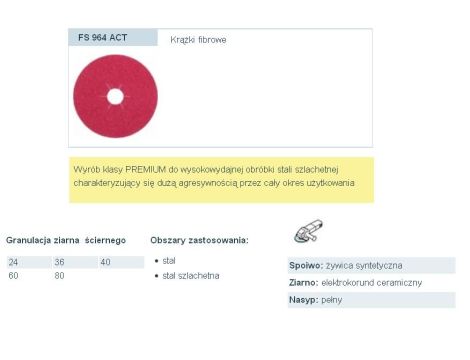 KLINGSPOR KRĄŻEK FIBROWY 125mm gr. 36 FS964 /25szt.
