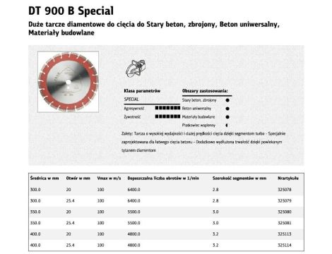 KLINGSPOR TARCZA DIAMENTOWA SEGMENTOWA 350mm x 3,0mm x 25,4mm   DT900B