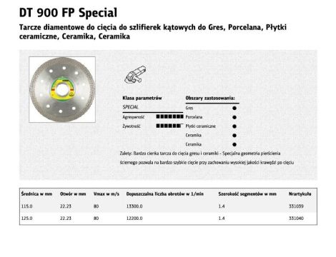 KLINGSPOR TARCZA DIAMENTOWA TURBO 125mm x 1,4mm x 22,2mm SPEZIAL DT900FP GRES, CERAMIKA - 2