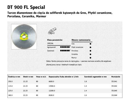 KLINGSPOR TARCZA DIAMENTOWA PEŁNA 125mm x 1,4mm x 22,2mm DT900FL SUPRA, GRES, SPECIAL,SUCHO, MOKRO - 2