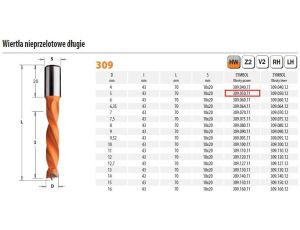 WIERTŁO NIEPRZELOTOWE DŁUGIE HW NP D= 5 I=43 L=70 S=10x20 RH