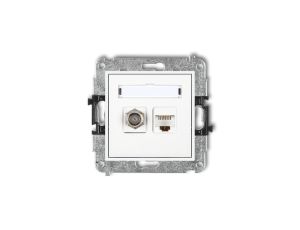 MINI Mechanizm gniazda antenowego poj. typu F (SAT) + gniazda komp. poj. 1xRJ45, kat. 6 ekranowane, 8-stykowy biały MGFK-5