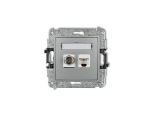 MINI Mechanizm gniazda antenowego poj. typu F (SAT) + gniazda komp. poj. 1xRJ45, kat. 6, 8-stykowy srebrny metalik 7MGFK-3