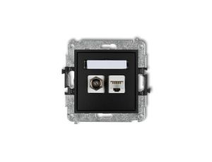 MINI Mechanizm gniazda antenowego poj. typu F (SAT) + gniazda komp. poj. 1xRJ45, kat. 6, 8-stykowy czarny mat 12MGFK-3