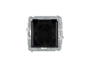 MINI Mechanizm gniazda bryzgoszczelnego z uziemieniem SCHUKO 2P+Z (klapka dymna, przesłony torów prądowych) czarny mat 12MGPB-1s