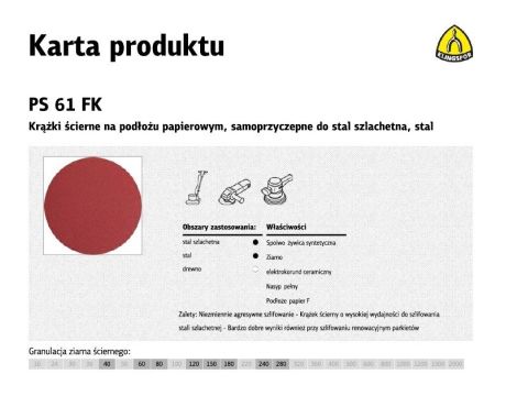 KLINGSPOR KRĄŻEK ŚCIERNY SAMOPRZYCZEPNY 125mm PS61FK gr.120 /50szt.