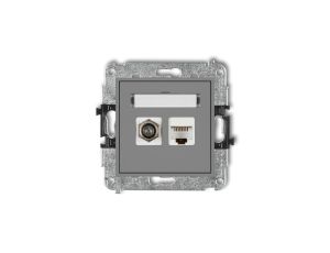 MINI Mechanizm gniazda antenowego poj. typu F (SAT) + gniazda komp. poj. 1xRJ45, kat. 6 ekranowane, 8-stykowy szary mat 27MGFK-5