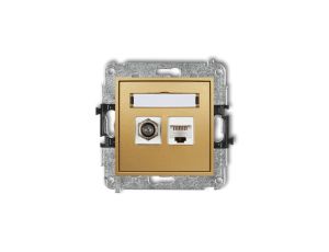 MINI Mechanizm gniazda antenowego poj. typu F (SAT) + gniazda komp. poj. 1xRJ45, kat. 6 ekranowane, 8-stykowy złoty 29MGFK-5