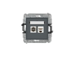 MINI Mechanizm gniazda antenowego poj. typu F (SAT) + gniazda komp. poj. 1xRJ45, kat. 6, 8-stykowy grafitowy mat 28MGFK-3