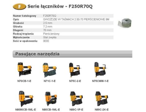 BOSTITCH GWOŹDZIE F 2,50 x 70mm RING 9000szt. F250R70Q