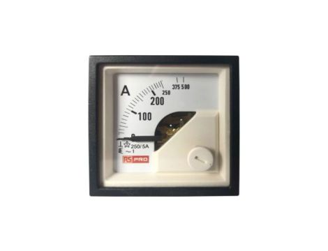 Amperomierz analogowy panelowy 10 (Input) A, 250/5 (CT) A, 500 (Scle) A AC -10C do +65C RS PRO
