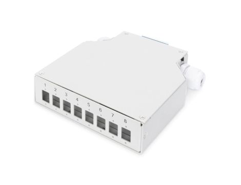 Przełącznica światłowodowa na szynę DIN, 8x LC duplex z tacką na spawy, szary DN-96891