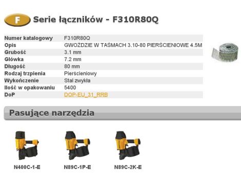 BOSTITCH GWOŹDZIE F 3,10 x 80mm RING 5400szt. F310R80Q
